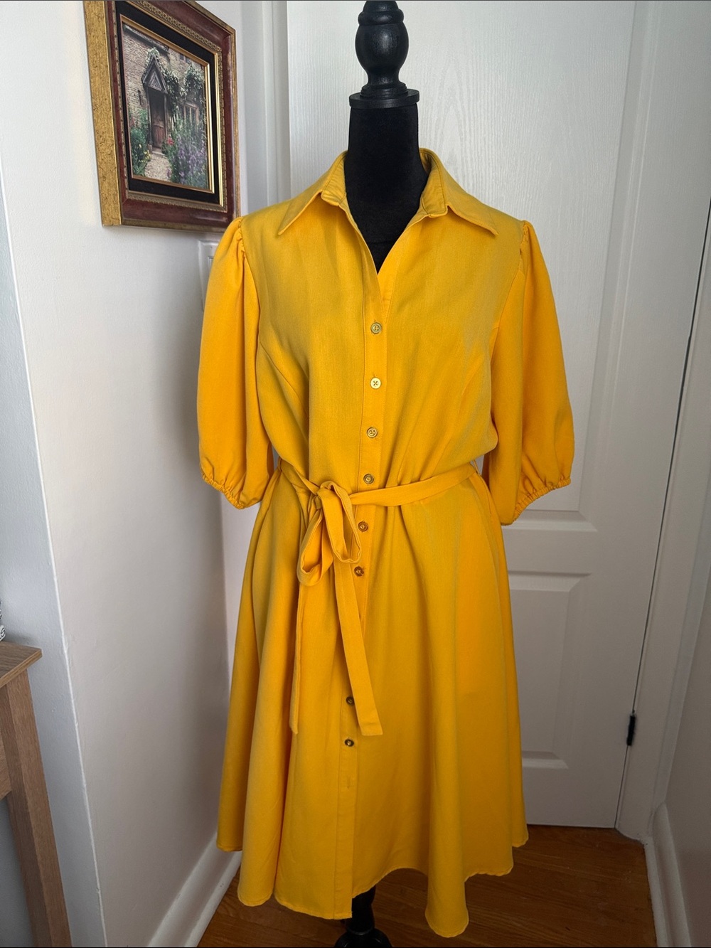 Sharagano Sunny Yellow Button-Front Midi Dress